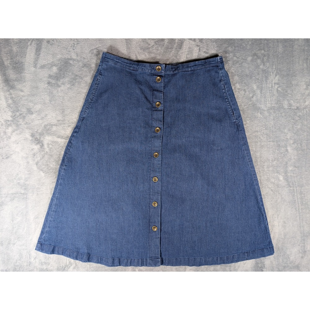 Bonworth Women's Blue Denim Button Front A-Line Midi Skirt Petite Medium MP